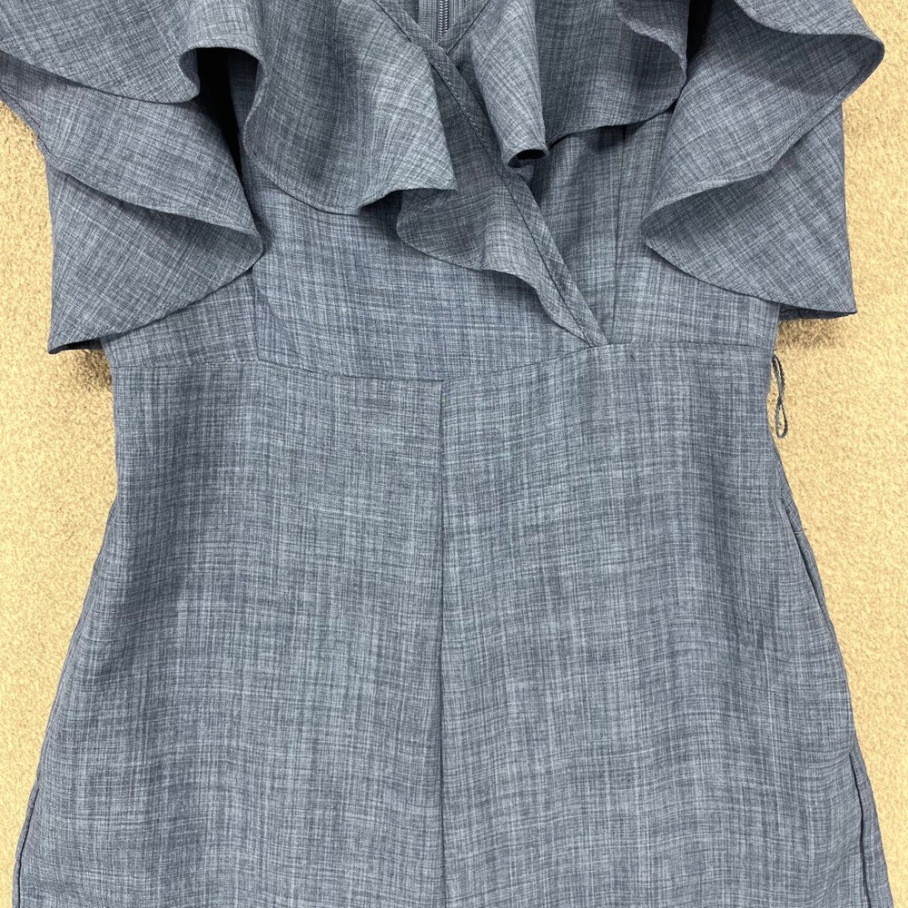 Lulus Ruffle Wide Leg Jumpsuit Women XS Blue crop Surplice Cold Shoulder Culotte - Picture 4 of 15